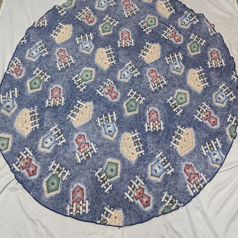 Navy Tablecloth Birdhouse Farmhouse Kitsch Spring Rustic Cottage 52